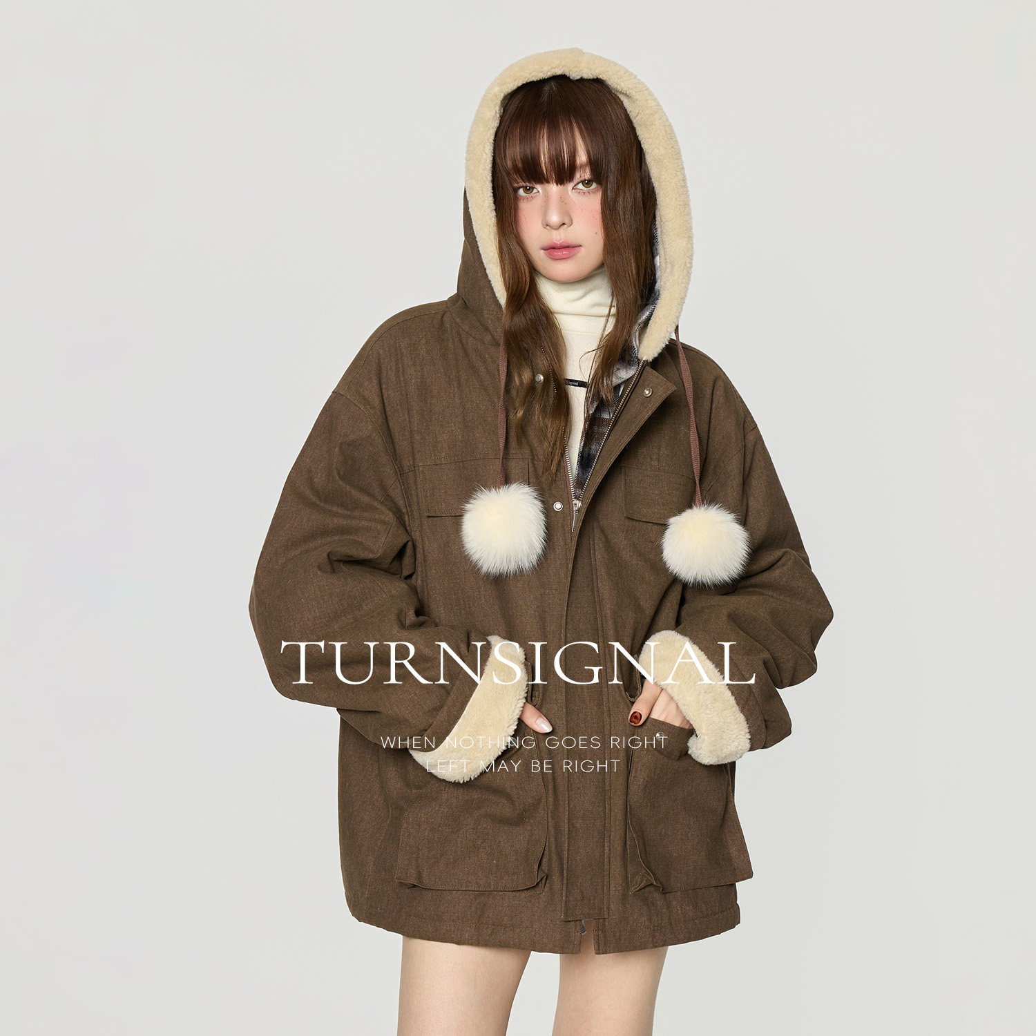 TurnSignal时尚连帽派克服外套女冬季加厚中长款宽松保暖工装外套,淘宝优惠券,粉丝福利购,淘宝优惠卷