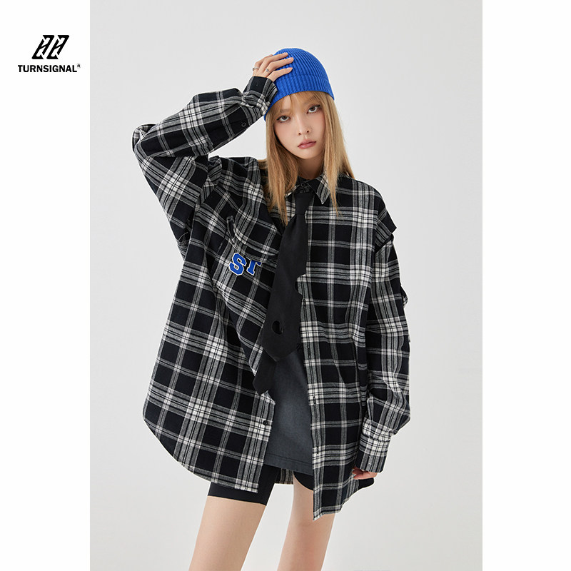 turn signal潮牌黑白格子小众衬衫 turnsignal衬衫