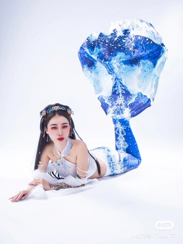 公主轻舞水墨高清新手美人鱼尾皮成人儿童海洋馆演出脚蹼大尾泳衣 - 图3