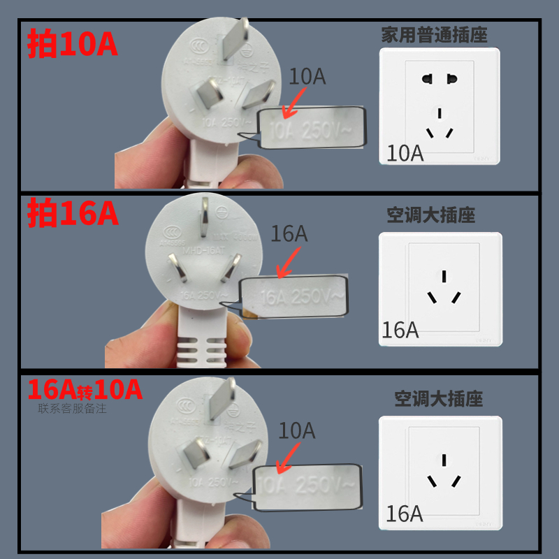 16A大三孔带独立开关插排带线延长转换器接线板10A热水器防水插头-图1