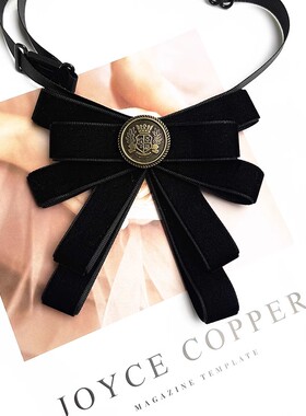 黑色丝绒小香风领结蝴蝶结领花胸针衬衫领口配饰胸花制服领带别针