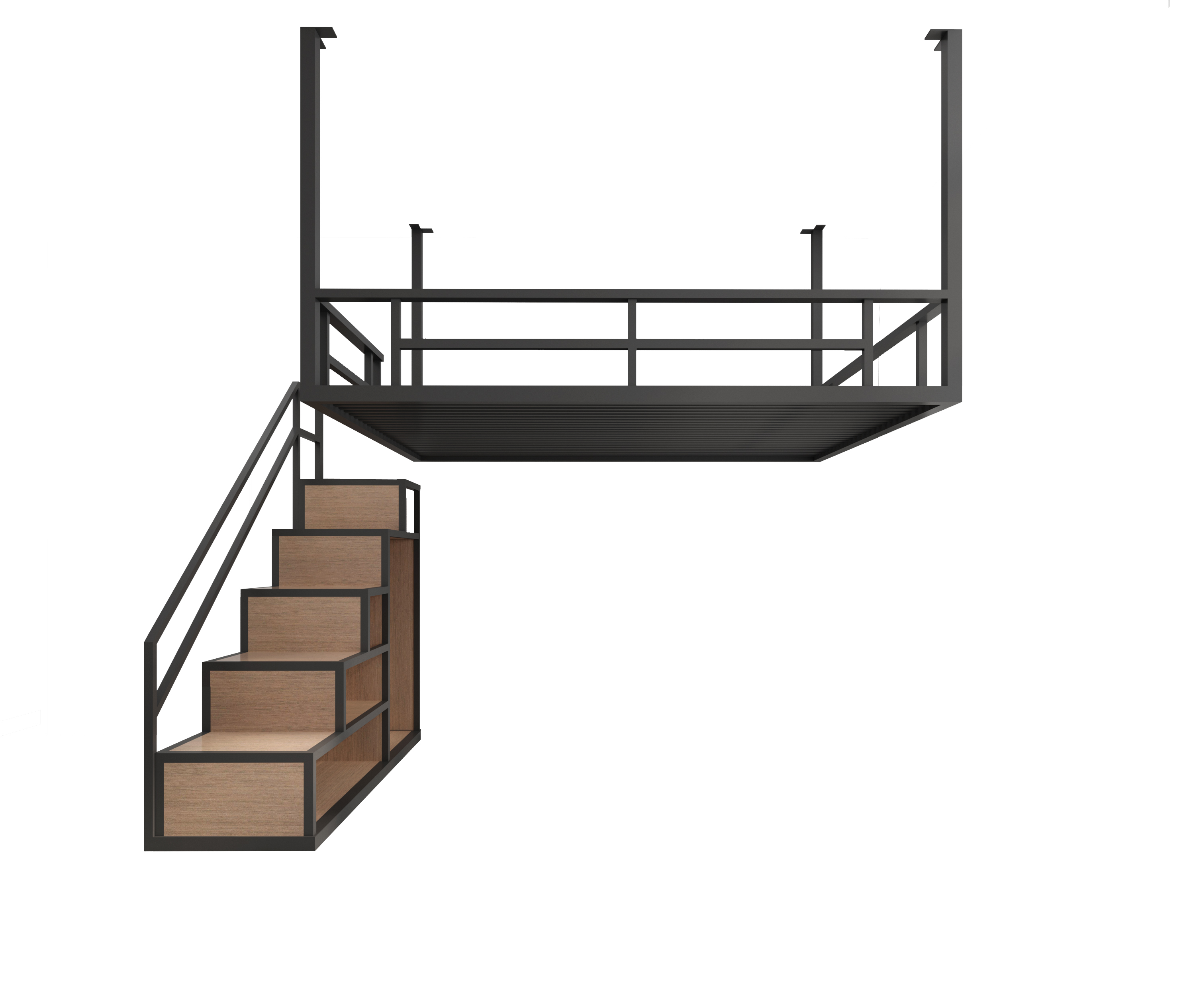 小户型公寓省空间悬挂式铁艺吊床阁楼复式二楼床多功能储物高架床-图3