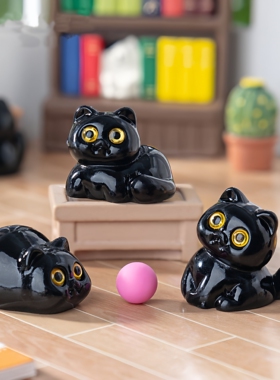 微景观手工蛋糕配件小黑猫公仔手工学生diy装饰配件桌面车载摆件