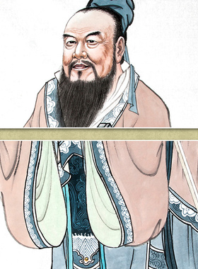 孔子老子画像挂画中堂国画纯手绘