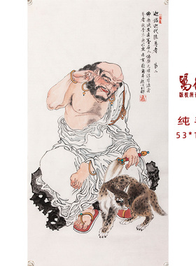 直销纯手绘国画写意人物十八罗汉菩萨四季平安背景墙茶社挂画中式