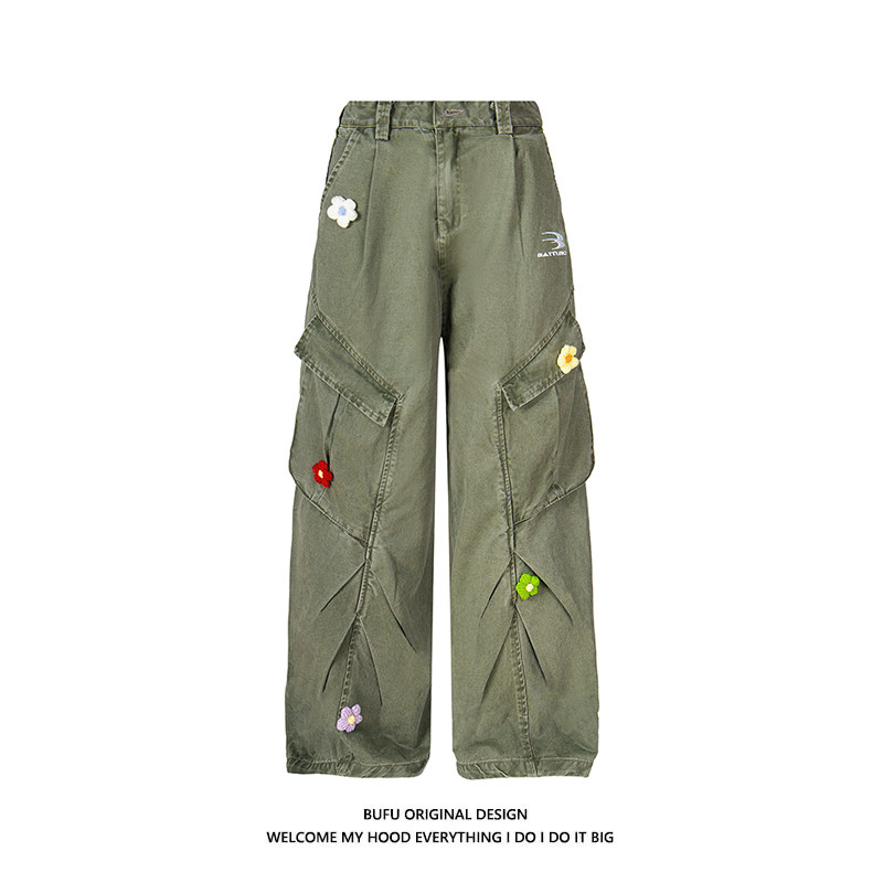 亿万少年BUFU复古多口袋牛仔裤直筒工装裤男女美式宽松刺绣伞兵裤,淘宝优惠券,粉丝福利购,淘宝优惠卷