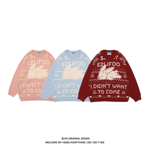 Японский ретро бордовый демисезонный свитер подходит для мужчин и женщин, трикотажная парная одежда для влюбленных, свободный крой