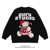 Ретро демисезонный трикотажный свитер подходит для мужчин и женщин для влюбленных, этнический стиль, в американском стиле, с медвежатами