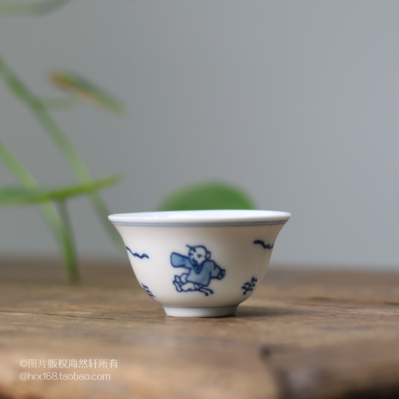 老潮州茶具90年代青花薄胎茶盏杯功夫茶杯高温陶瓷釉下彩纯手工绘 - 图0