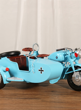 铁艺装饰复古挎斗三轮摩托车模型