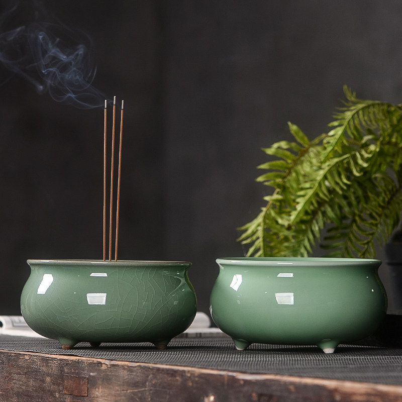 青瓷上香炉中号家用室内供奉插香炉三足线香檀香炉道佛供具香薰炉,淘宝优惠券,粉丝福利购,淘宝优惠卷