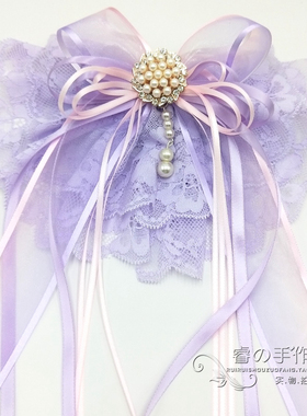 古代汉服浅紫色短发蕾丝蝴蝶结