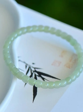 天然和田玉青海料晴水直切手链单圈手串清新温润女式手饰