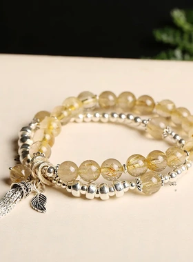 女式金发晶手链复古银饰流苏手链创意叠戴双层手链民族风