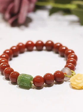 天然保山南红圆珠手链DIY原创手工搭配蜜蜡和田玉女款民族风自然