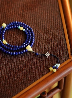 上新108佛珠青金石手串青金石佛珠手链女式文艺手捻民族风