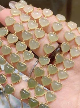 天然和田玉青海料爱心925银手链渐变银手饰女时尚简约百搭 礼物