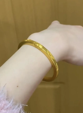 古法黄金色錾刻雏菊手镯女复古宫廷风轻奢高级感手环小众设计手饰