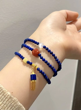 新款天然青金石手串女式小众设计高级感轻奢南红佛头手链闺蜜礼物