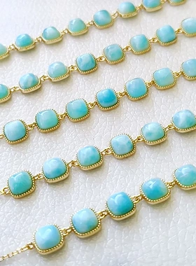 天然海纹石手链镶嵌S925银镀18k金简约经典10颗方形界面7*7mm手饰