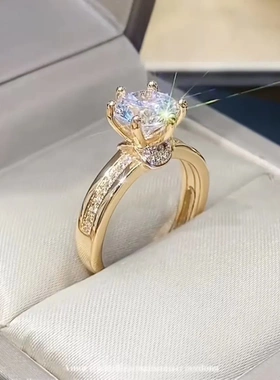 奢华轻奢高碳钻欧美玫瑰金戒指天使皇冠开口指环镶嵌石榴红钻戒女