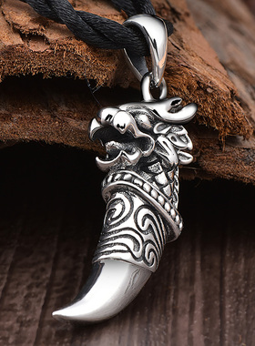 s925男生纯银实心狼牙项链吊坠