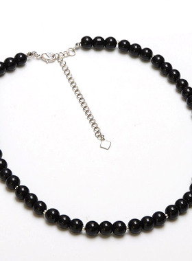 欧美气质黑色玻璃圆珠项链百搭