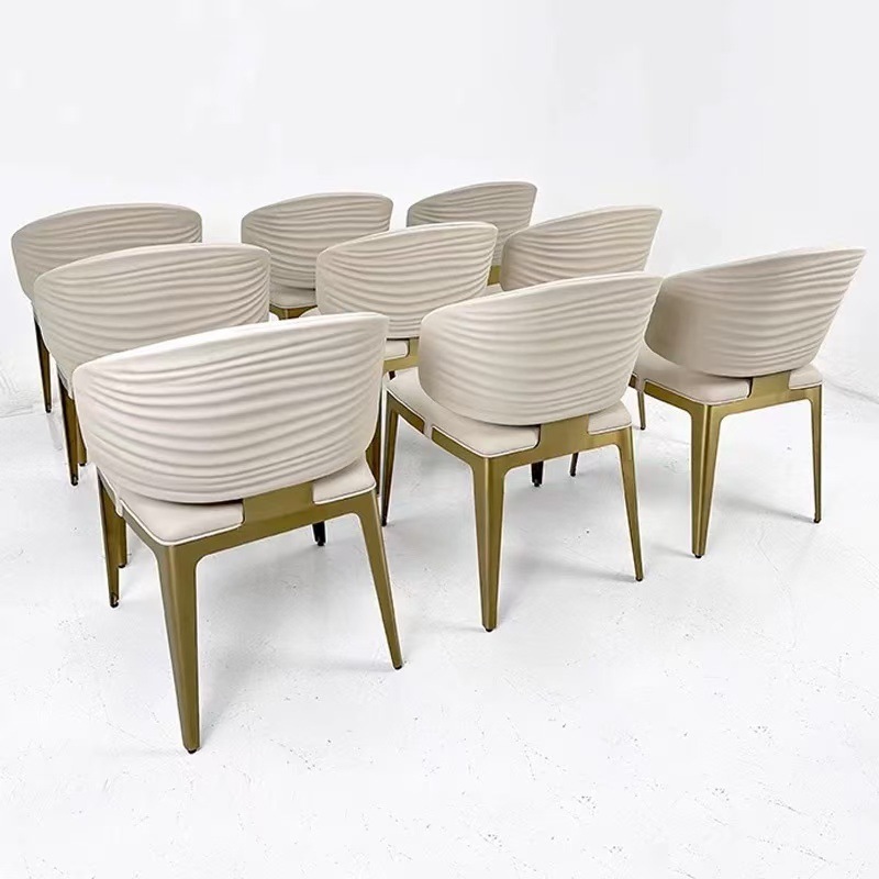 实心不锈钢轻奢餐椅家用意式波纹靠背椅舒适餐厅现代简约洽谈椅子