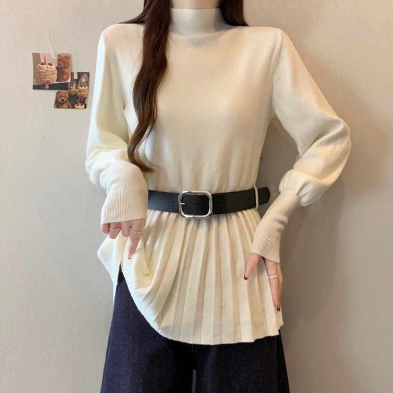 大码女装2025秋冬新款胖MM中领收腰皮带百褶正肩长袖套头上衣毛衣,淘宝优惠券,粉丝福利购,淘宝优惠卷