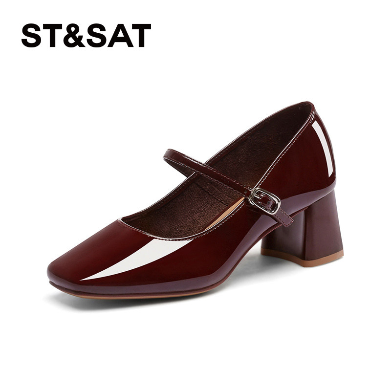 St&Sat/星期六春秋方头浅口一字带粗高跟玛丽珍单鞋女SSC1111744,淘宝优惠券,粉丝福利购,淘宝优惠卷