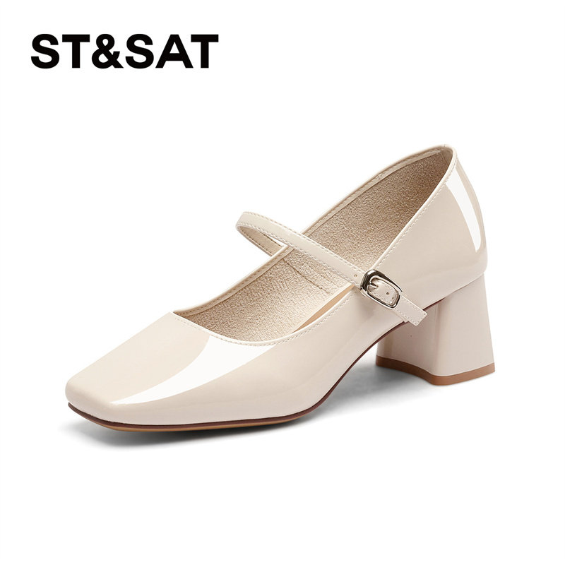 St&Sat/星期六春秋方头浅口一字带粗高跟玛丽珍单鞋女SSC1111744,淘宝优惠券,粉丝福利购,淘宝优惠卷