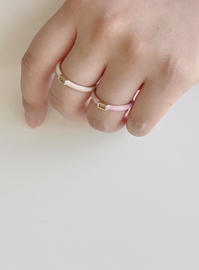 粉白滴釉素圈戒指可开口食指戒女甜美日常指环ins风法式适合叠戴