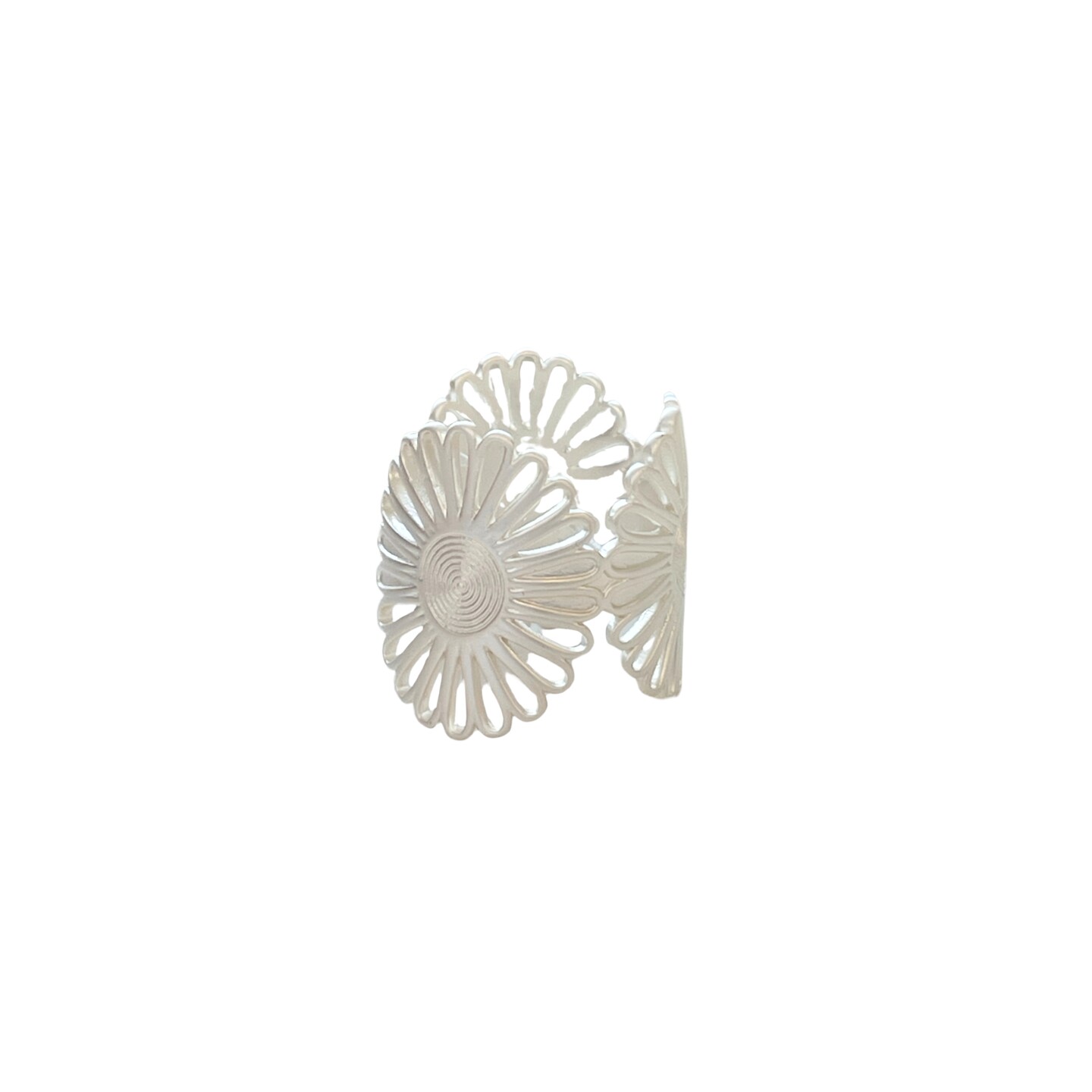 Retro distressed matte silver hollow sunflower open ring