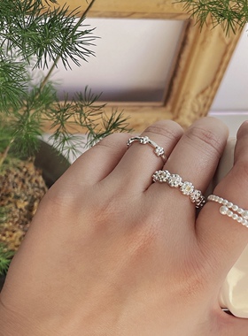 小花朵小众设计珍珠花朵开口戒指