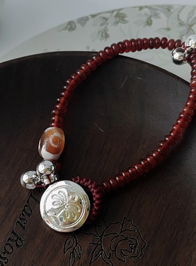 天然白松石手串编织手链红玛瑙