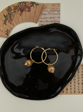 小金球复古新中式金属镂空圆耳环