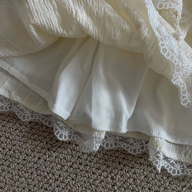 奶杏色蕾丝边半身裙女2025春夏设计感小众高腰毛毛球蓬蓬蛋糕裙子,淘宝优惠券,粉丝福利购,淘宝优惠卷