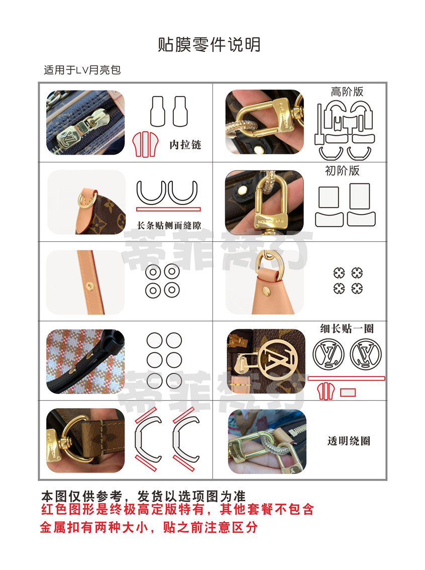 适用于lv loop月亮包豌豆包包五金贴膜高清保护膜水晶膜绿盾膜-图1