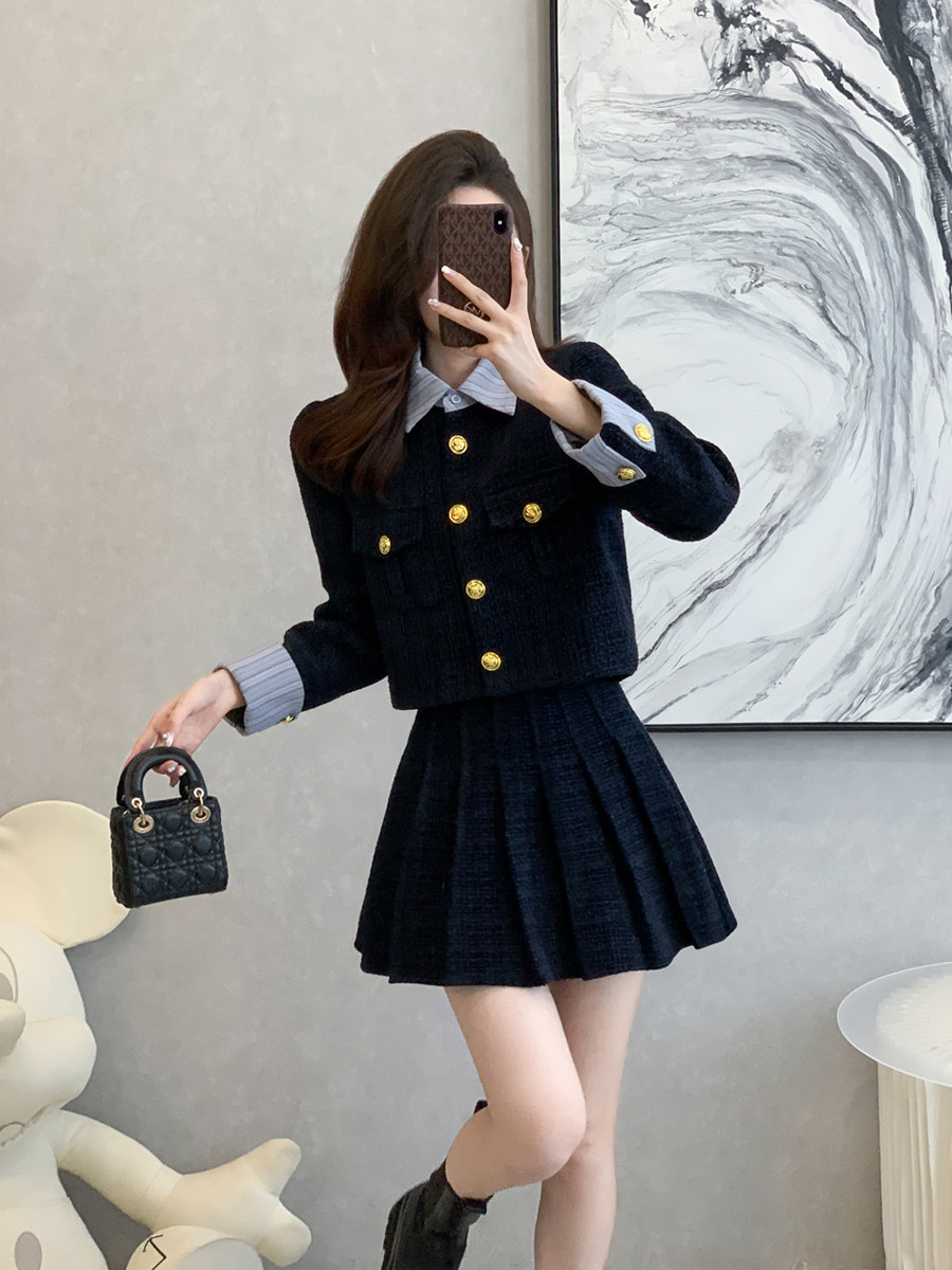 小香风温柔套装裙女秋冬季新款爆款小个子百褶短裙高端时尚两件套,淘宝优惠券,粉丝福利购,淘宝优惠卷