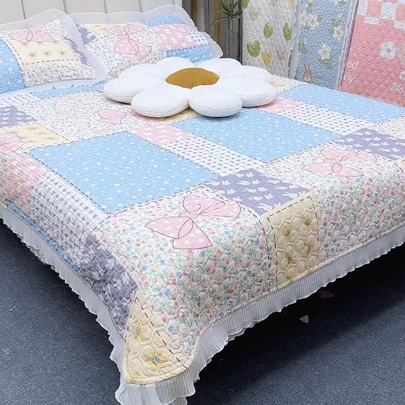 花边床盖床盖四季通用三件套2025新款床单单件网红夹棉不跑床裙款,淘宝优惠券,粉丝福利购,淘宝优惠卷