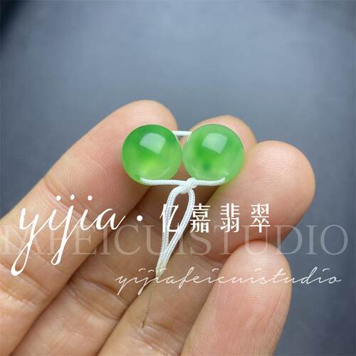 天然A货翡翠阳绿色圆珠子缅甸老坑冰种飘绿花单颗散珠DIY玉石配珠-图2
