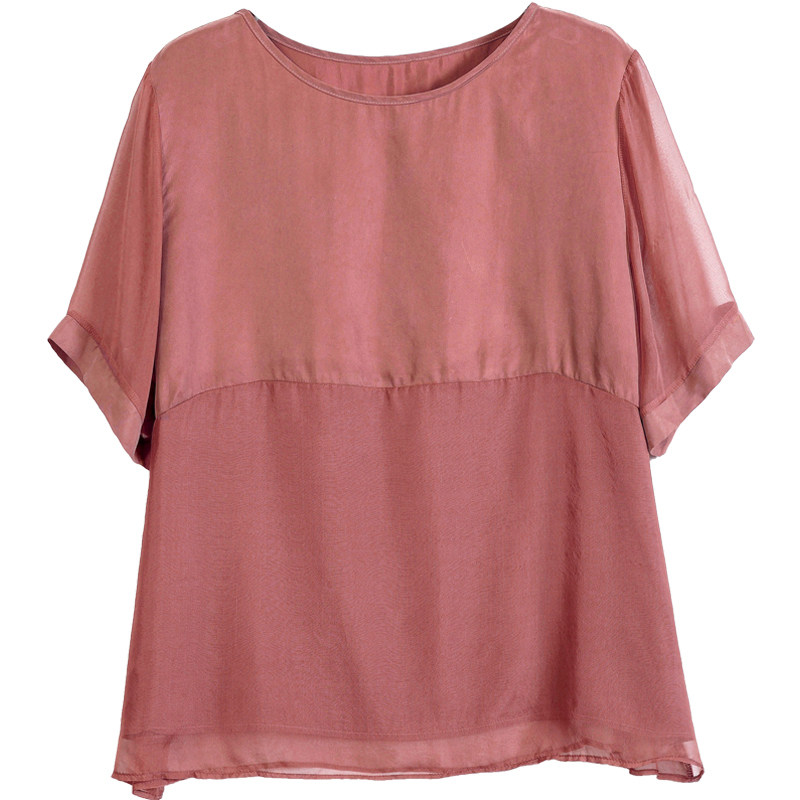 中年女士真丝大码上衣女短袖t恤 dkchenpin淘斯专卖蕾丝衫/雪纺衫