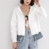 Áo khoác ngắn nữ mùa thu 2019 mới thời trang Hàn Quốc flash denim áo khoác rộng kích cỡ áo khoác trùm đầu - Áo khoác ngắn