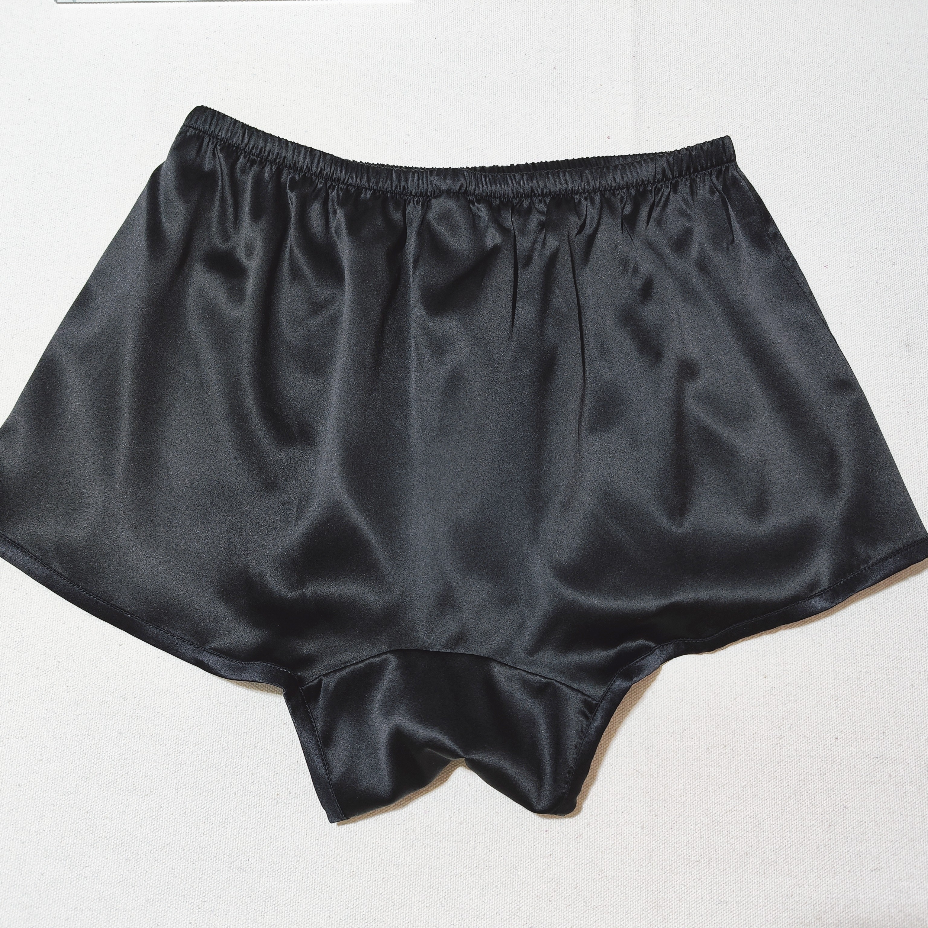 女士宽松高腰平角桑蚕真丝弹力缎家居防走光安全裸睡内裤舒适透气 - 图1