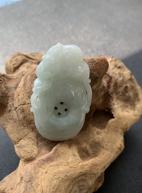 【夏上新】天然翡翠A货双面雕刻福在眼前吊坠项链尺寸约38*21*6.7