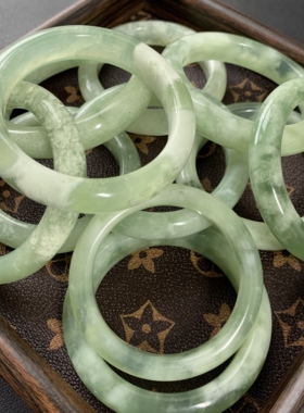 【冰油翠】f89天然岫玉老料冰油翠手镯男女款一物一图