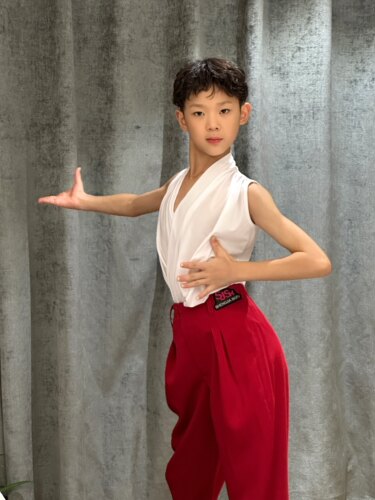 盛佳舞服SJSK拉丁舞男生练功服训练服无袖交叉褶皱上衣 - 图3