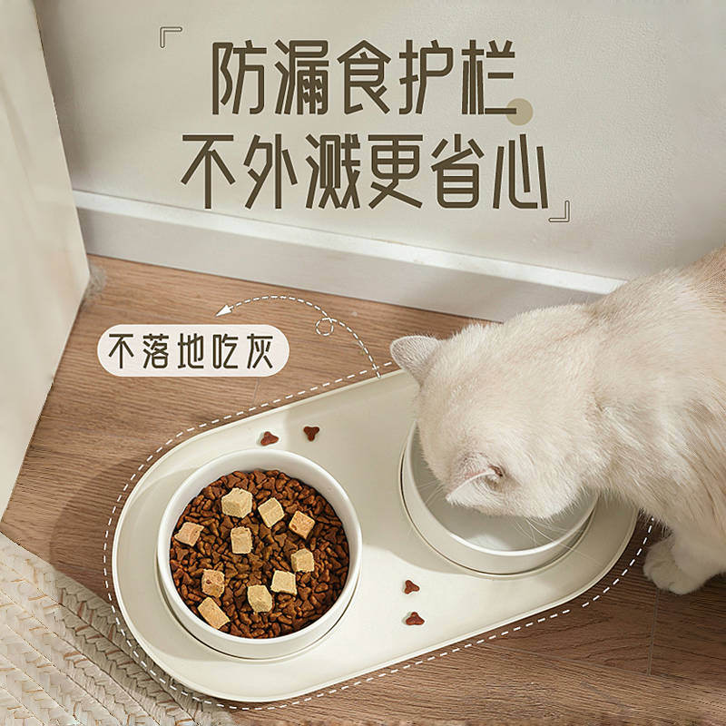 猫碗陶瓷双碗狗碗猫咪食盆猫粮碗喝水喂食饭碗狗盆防打翻宠物用品 - 图2