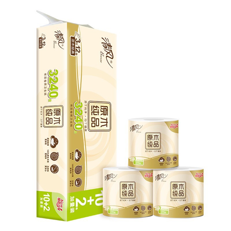 清风卷纸3层270段卫生家庭卫生纸卷筒纸B24C2SCN厕纸长卷12卷 - 图3
