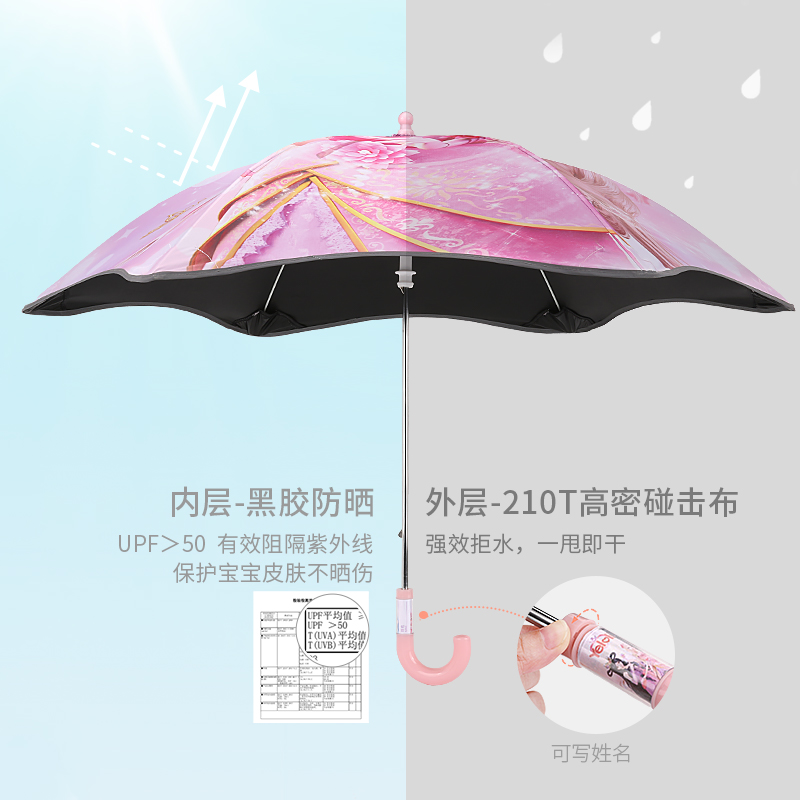 叶罗丽儿童晴雨伞女童幼儿园小孩宝宝公主黑胶防晒太阳伞长柄雨伞-图1